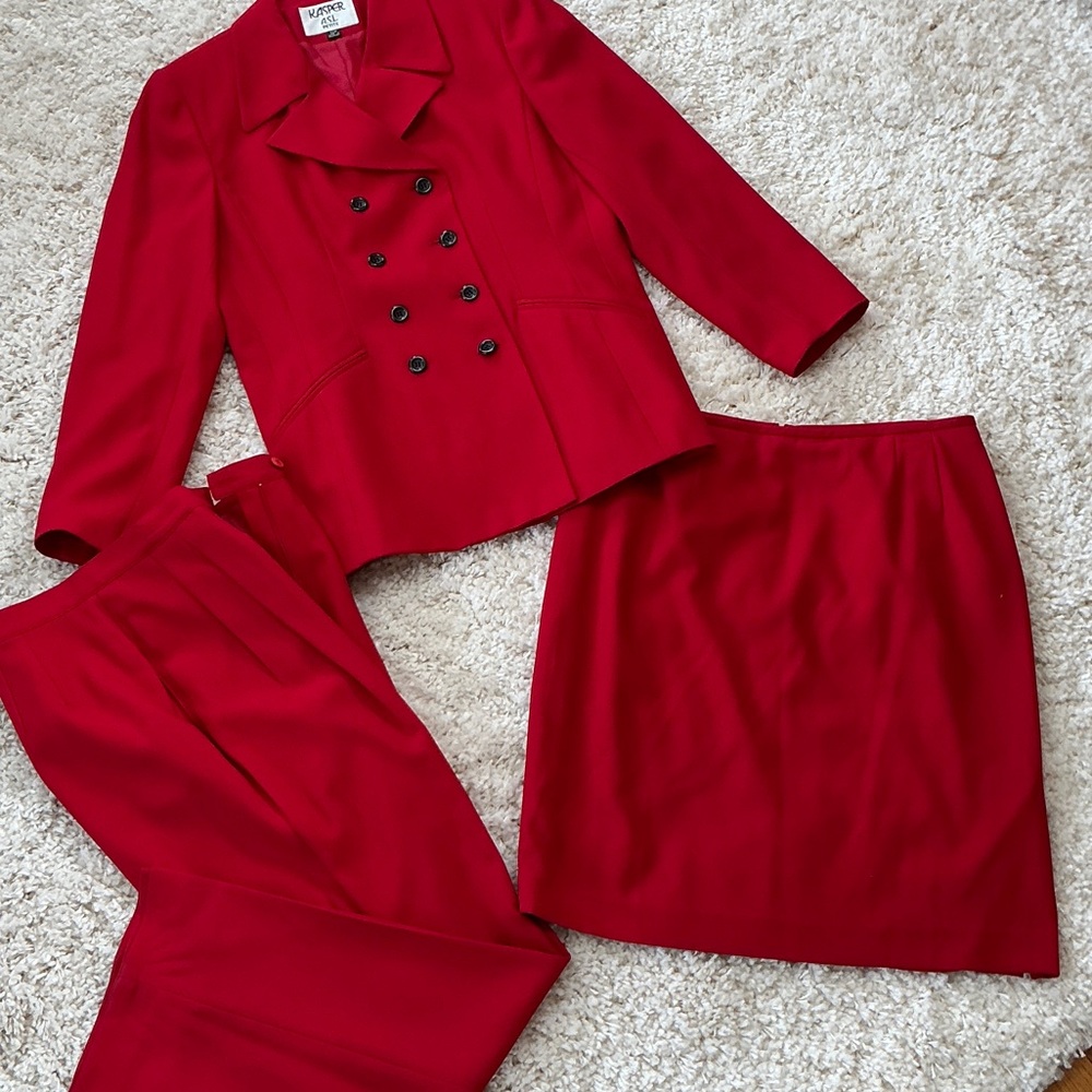 Kasper Red Three-Piece Women's Pantsuit Set